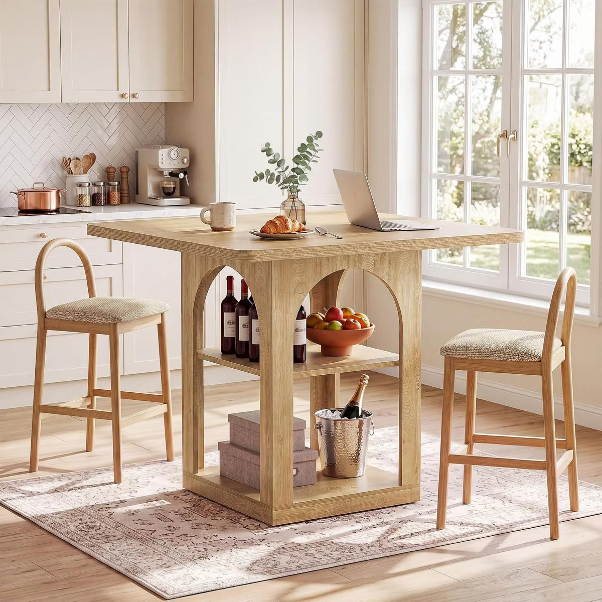 47.2" Square Bar Table with Storage Shelves,