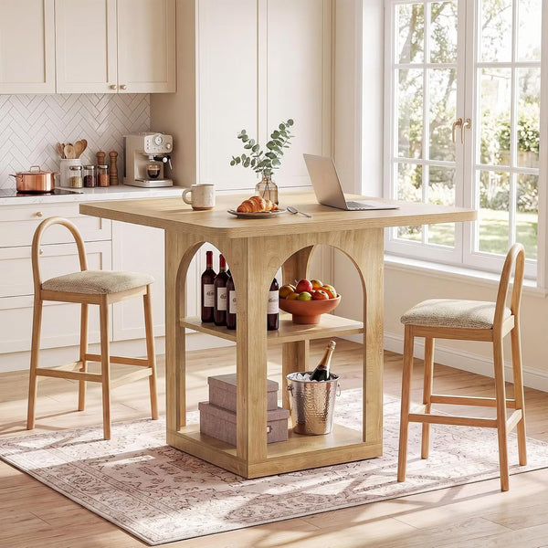 47.2" Square Bar Table with Storage Shelves,