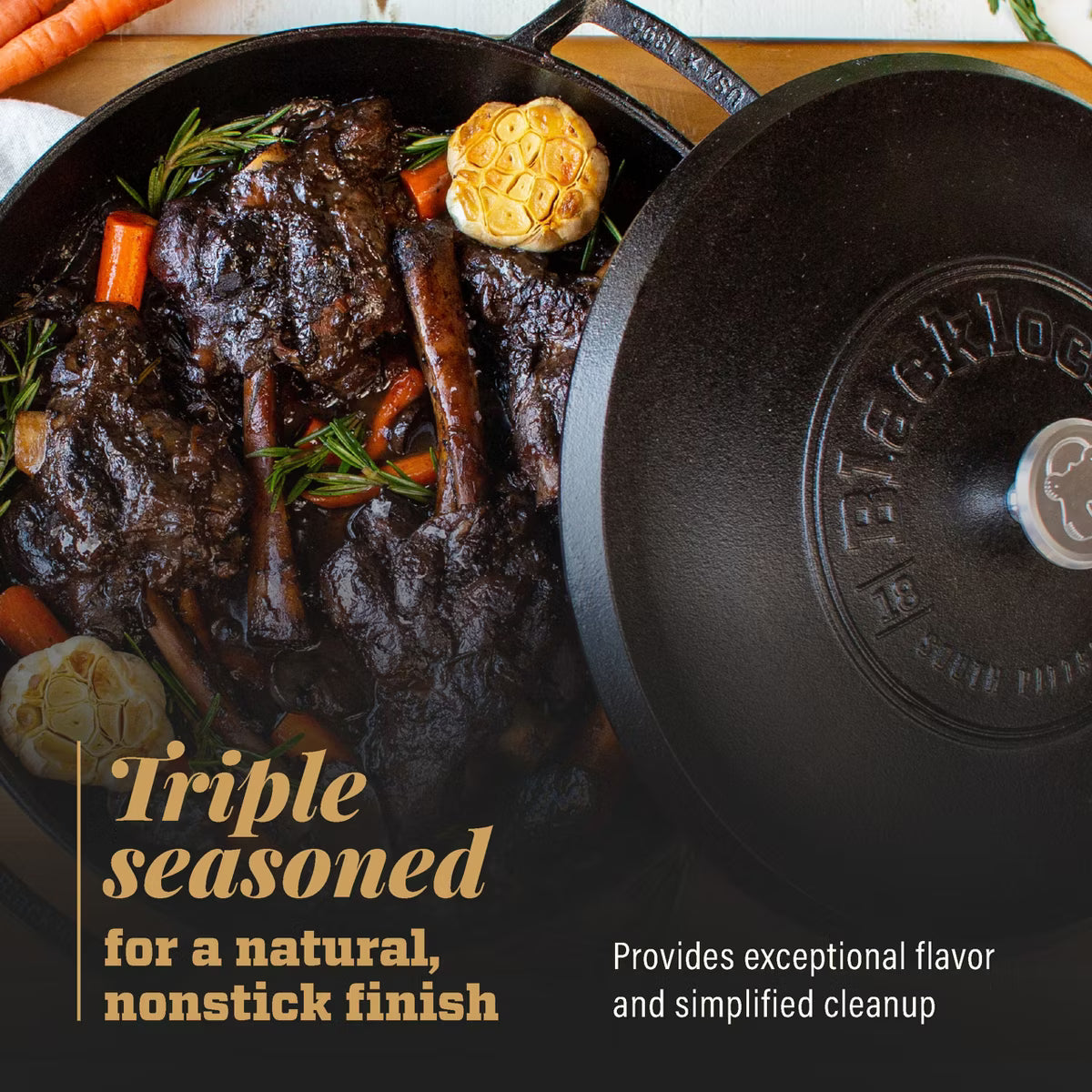 Dutch Oven – 17 Triple Seasoned Cast Iron Braiser with Lid – Black