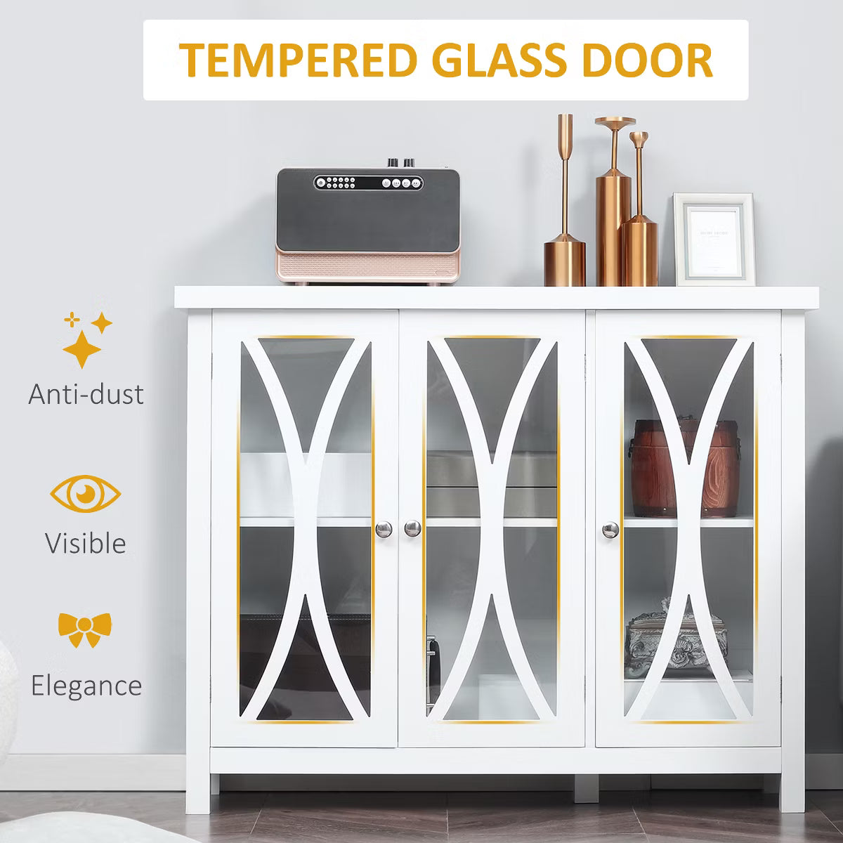 Buffet Cabinet – Culinvaro Buffet Cabinet with 3 Tempered Glass Doors