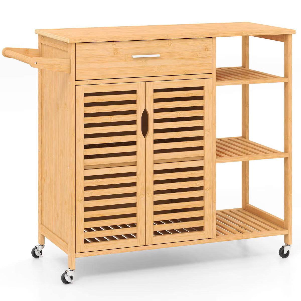 Kitchen Island – Culinvaro 35.5" Kitchen Island Cartwith Lockable Wheels Drawer Open Shelves Towel Bar