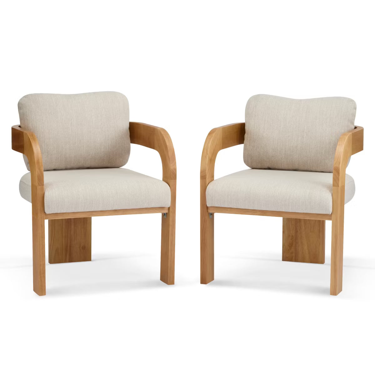 Set of 2 Modern Beige Dining Chairs with Black Wood Frame,