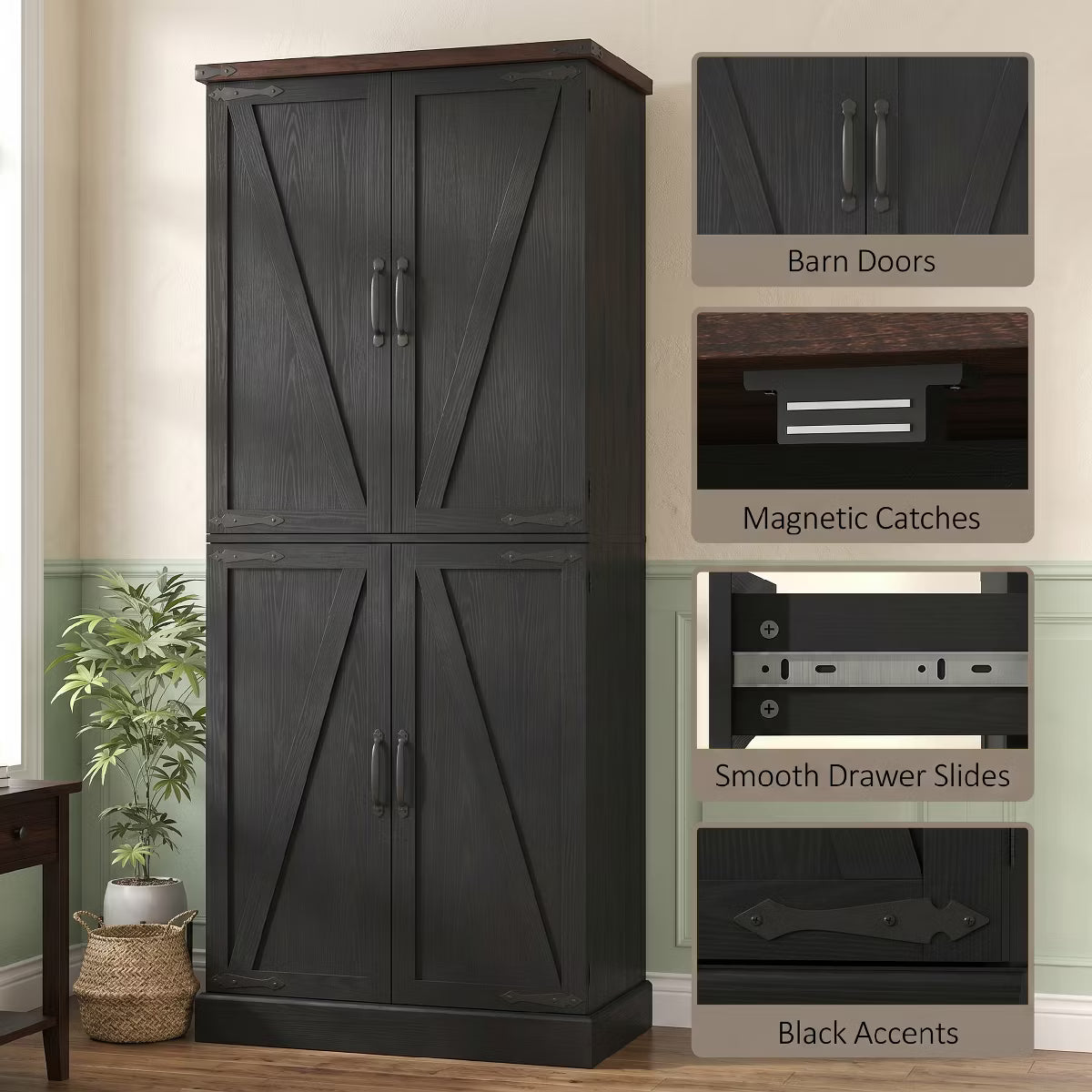 Pantry Cabinet – Culinvaro 72" Tall Kitchen Pantry Cabinet, Farmhouse Storage Cabinet with 8 Door Racks