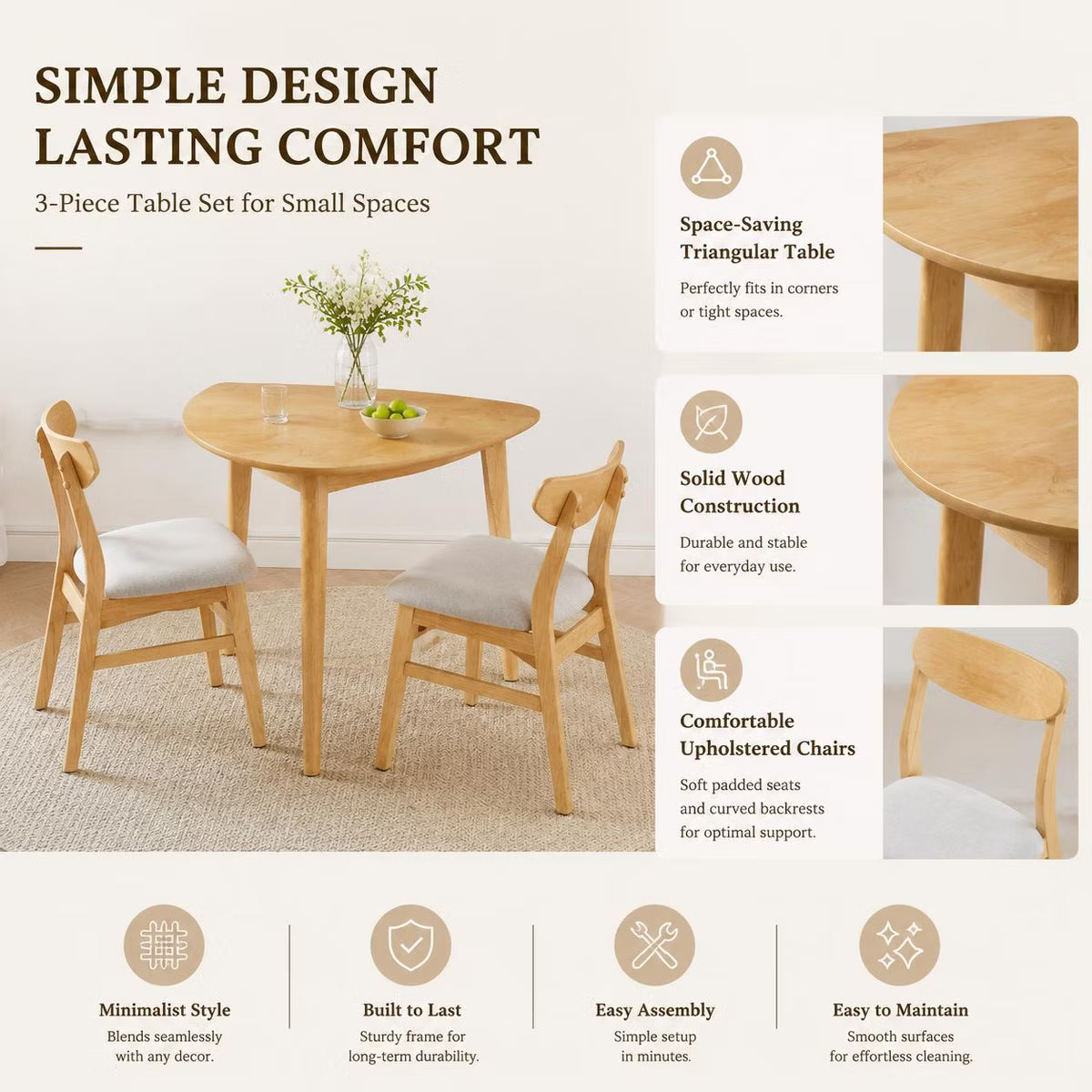 Dining Set – Culinvaro 3-Piece Modern Table and Chair Set