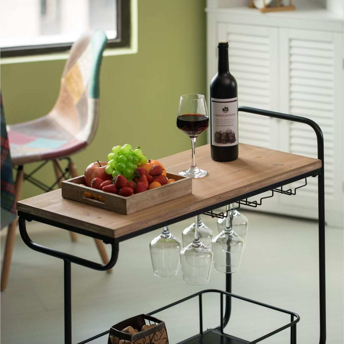 Serving Cart – Culinvaro Metal Wine Bar Serving Cart with Rolling Wheels
