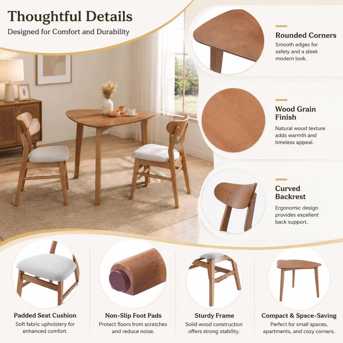 Dining Set – Culinvaro 3-Piece Modern Table and Chair Set
