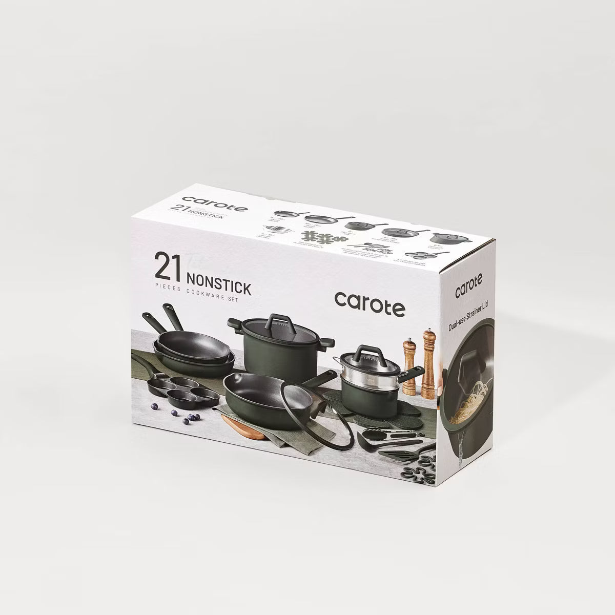 Cookware Set – 21pc Nonstick Cookware Set Taupe – Dark Green