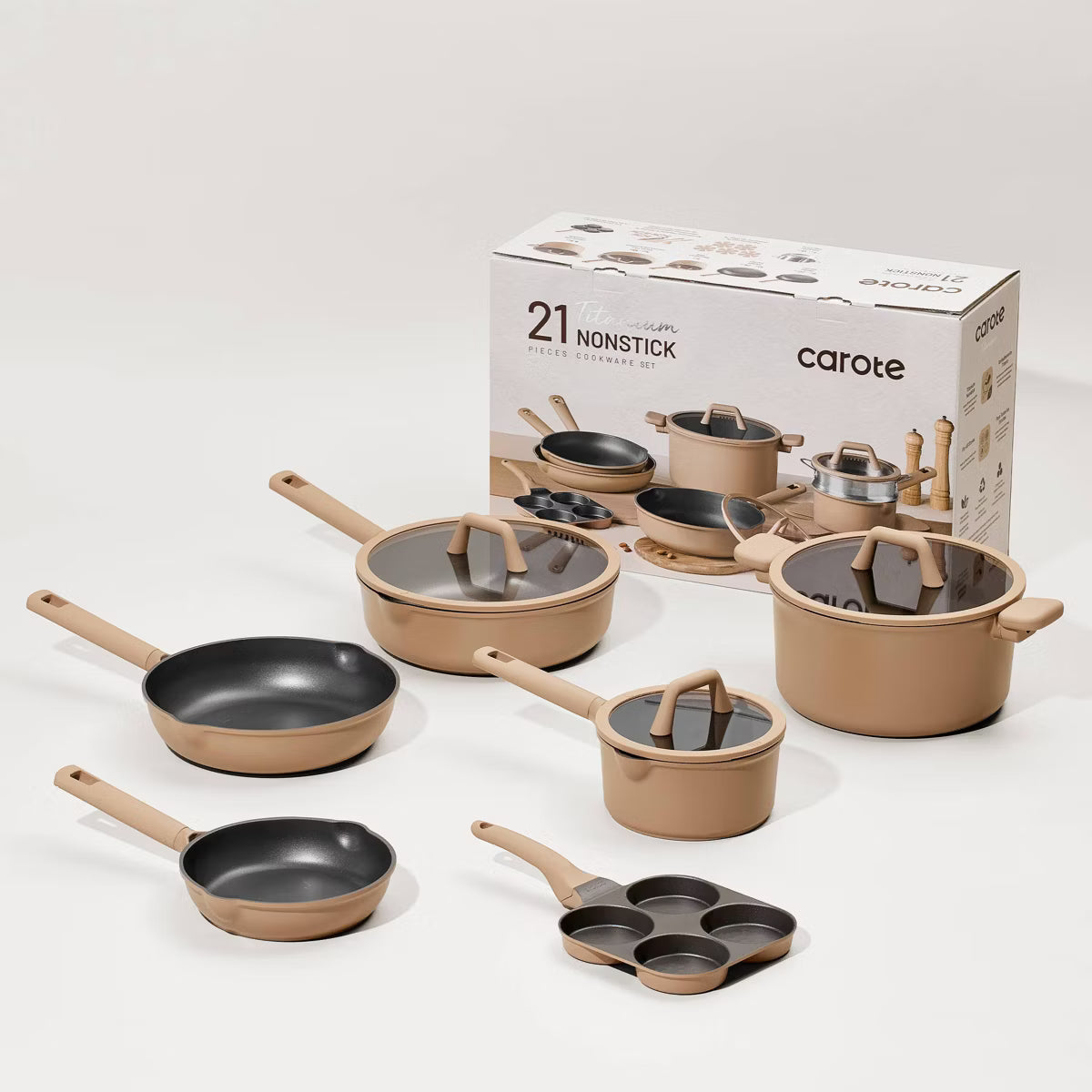 Cookware Set – 21pc Nonstick Cookware Set Taupe – Dark Green