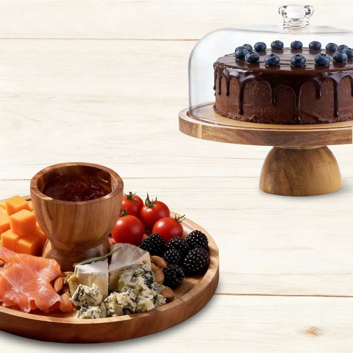 Cake Stand – Culinvaro Cake Stand, 2-in-1 Acacia Wood Cake Stand with Large Acrylic Dome