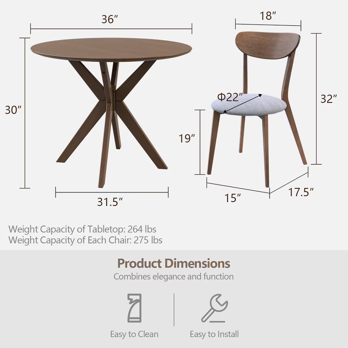 Dining Set – Culinvaro 3 PCS Dining Table Set Modern Round Kitchen Table and Chairs Set for Dining Room