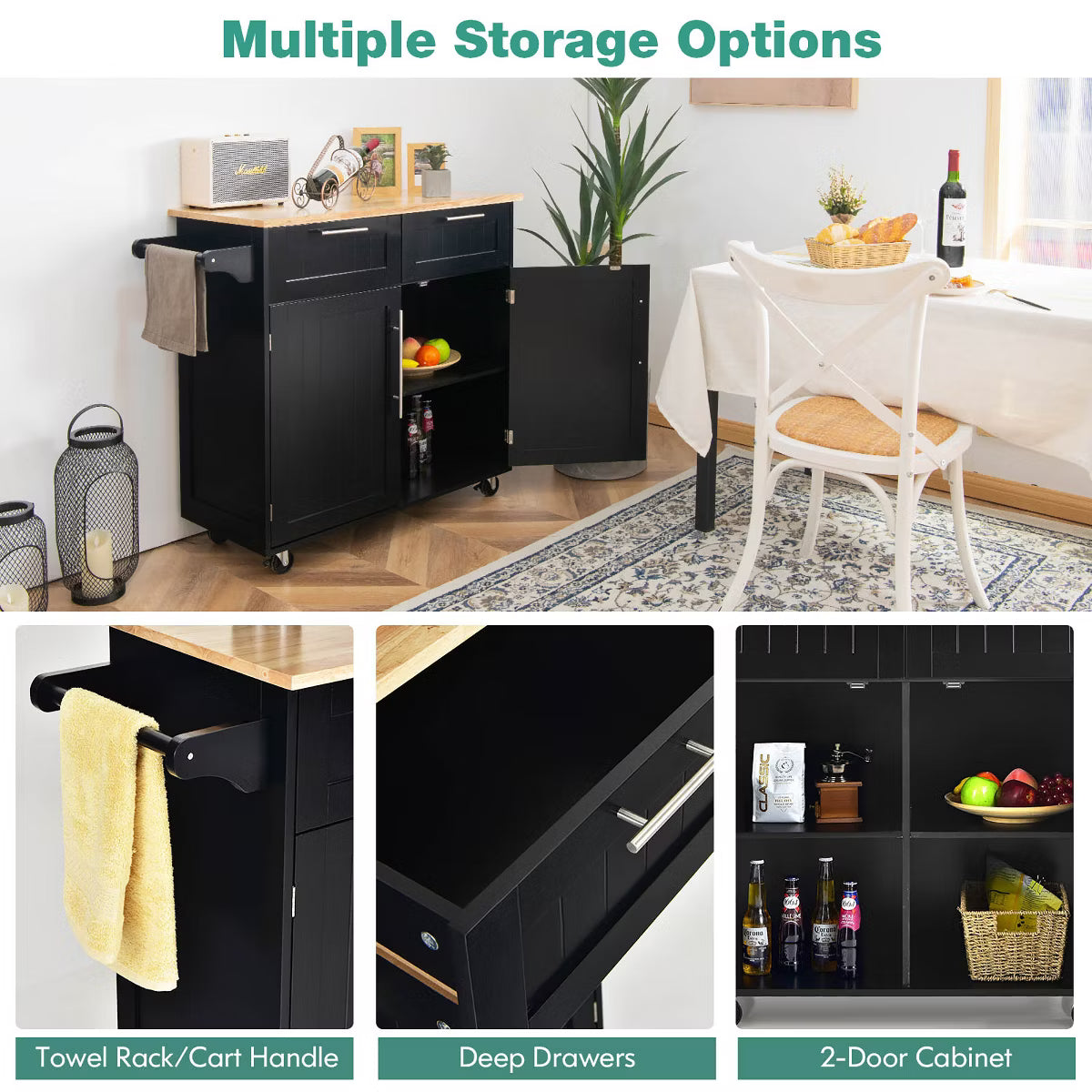 Kitchen Cart – Culinvaro Rolling Kitchen Cart Island Heavy Duty Storage Brown Trolley Cabinet Utility Modern