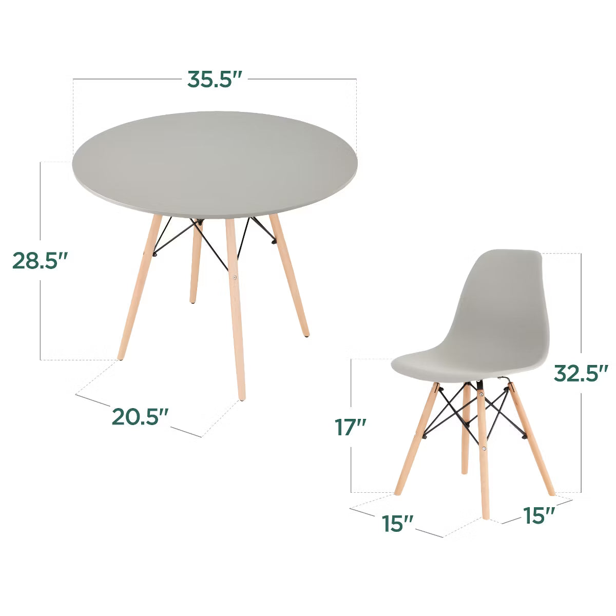 Dining Set – Culinvaro 5-Piece Compact Mid-Century Modern Dining Set w/ 4 Chairs" Gray/Oak