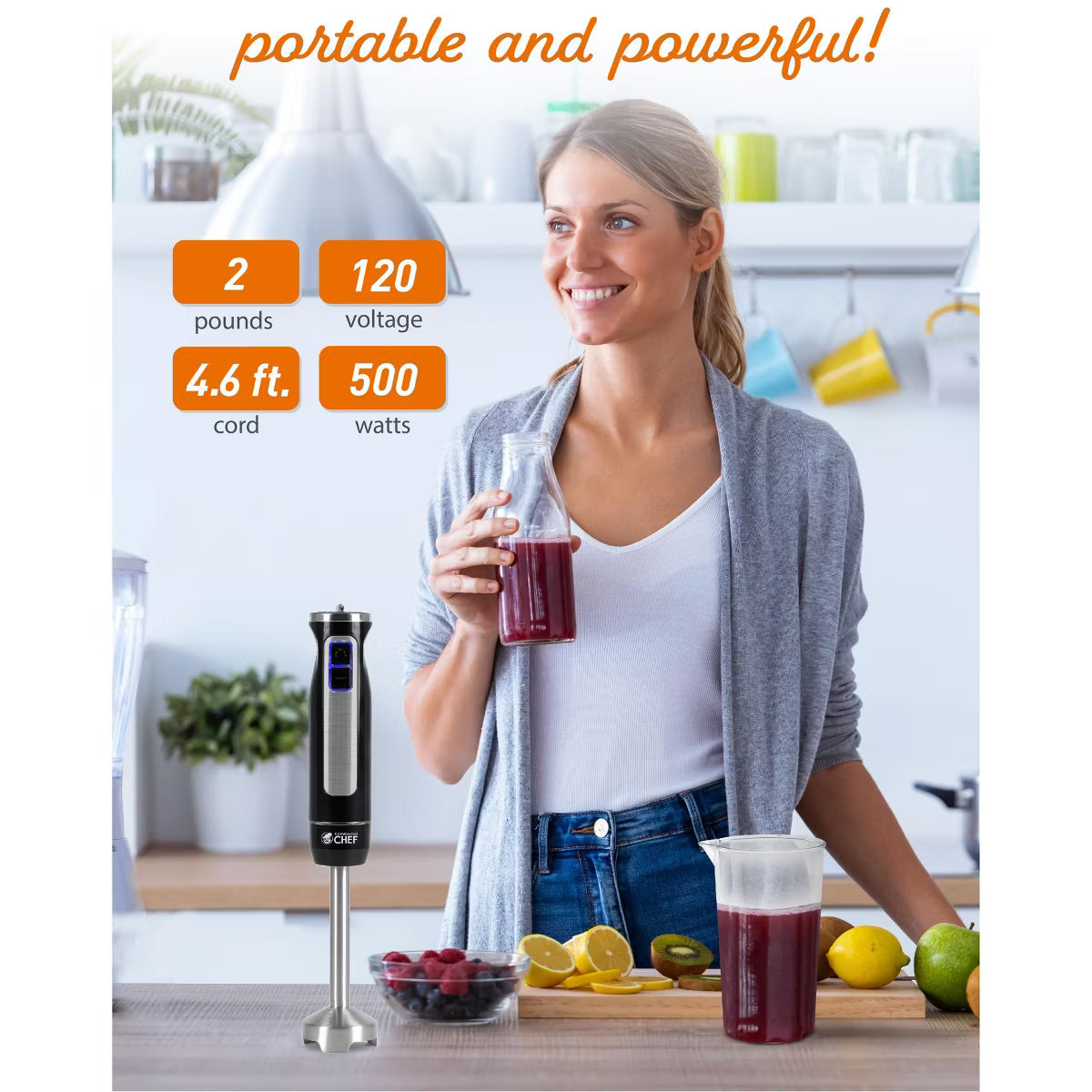 Immersion Blender – Purpose Hand Blender with 8 Speeds 500W – Black