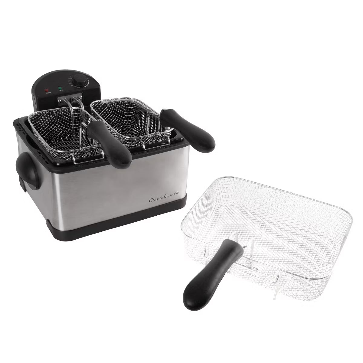 Deep Fryer – Electric Oil Cooker with 1 Large & 2 Small Baskets – Silver