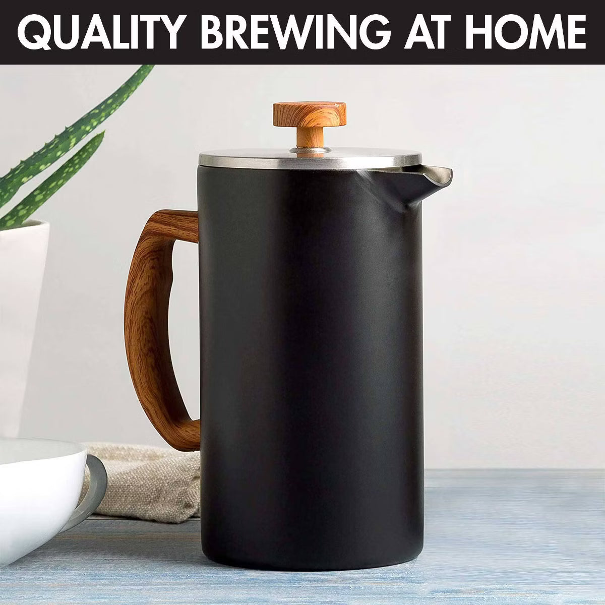 8 Cup Double Wall Stainless Steel Coffee Press Matte Black