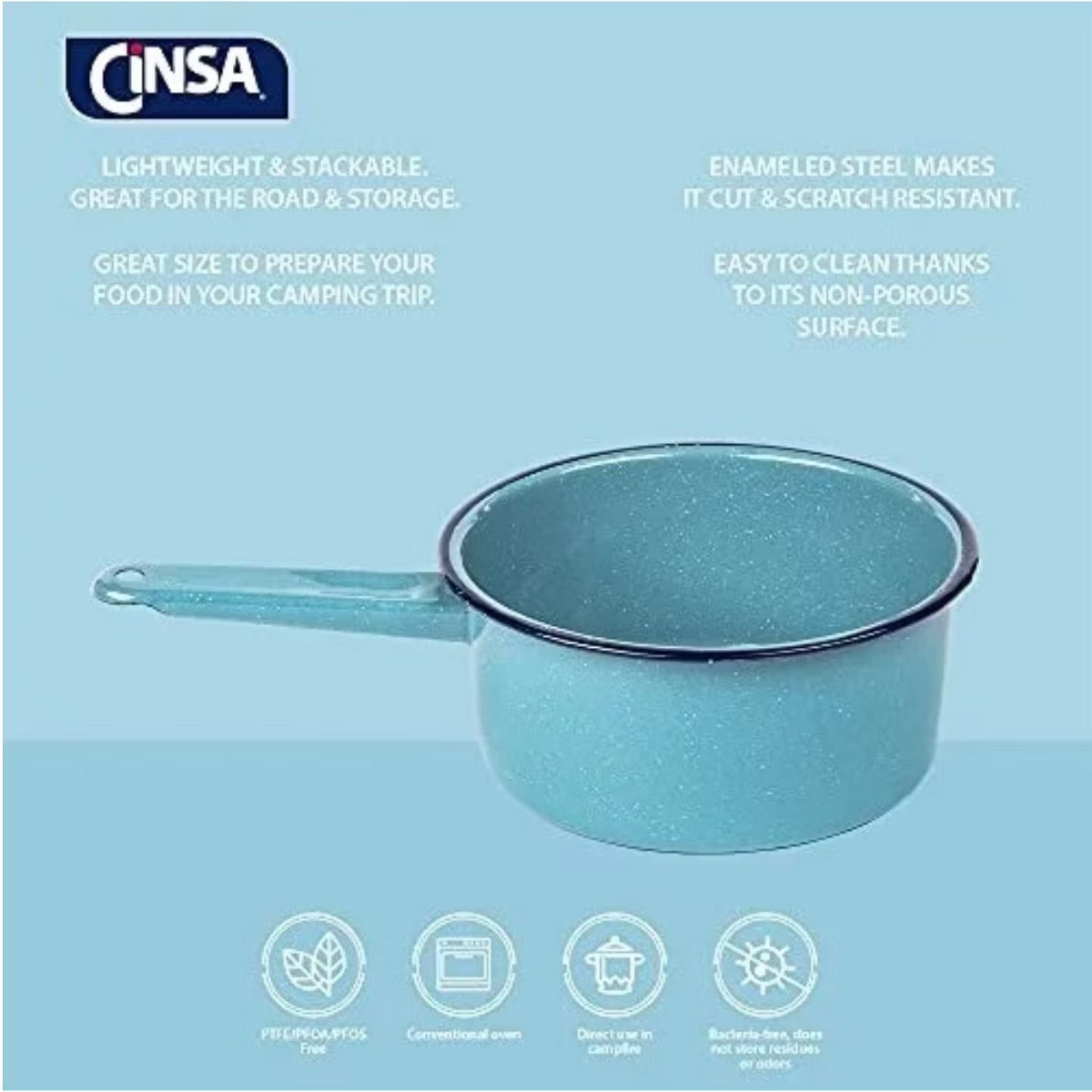 Saucepan – Enamel on Steel Durable Non-Stick Cookware for Indoor & Outdoor – Blue
