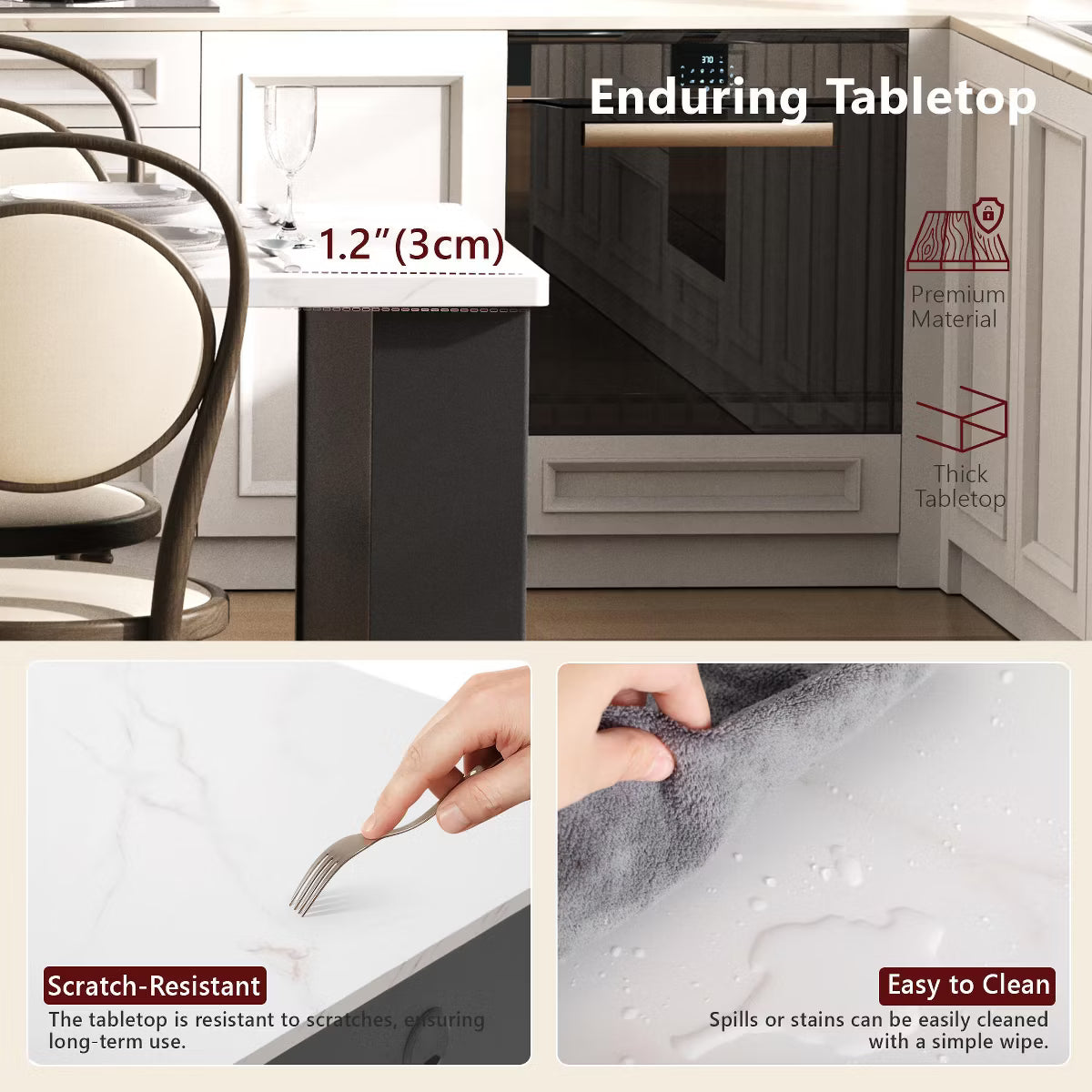 Extendable Kitchen Island Storage Dining Table with 2 Drawers