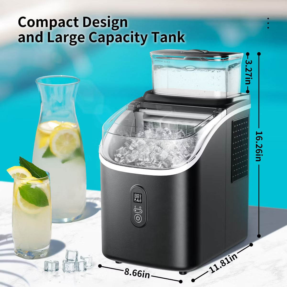 Ice Maker – Portable Ice Maker Countertop, 34Lbs/Day – Stainless Steel