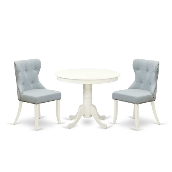 Dining Set – Culinvaro 3-Piece Linen White Finish Solid Wood Top - Dining Room Set (Seats 4)
