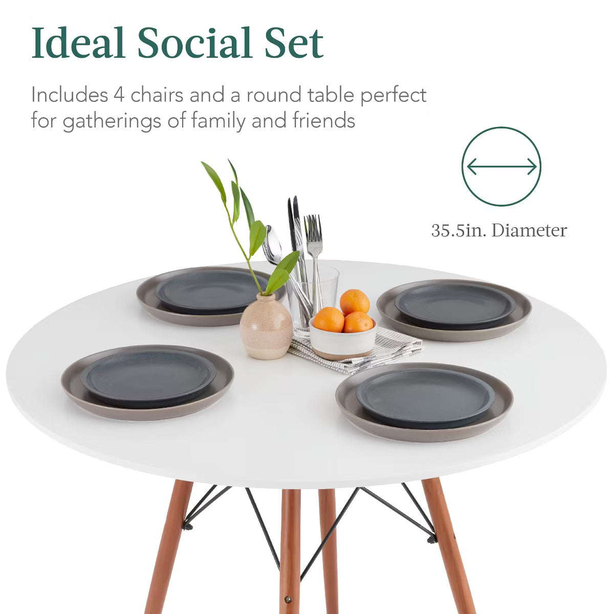 Dining Set – Culinvaro 5-Piece Compact Mid-Century Modern Dining Set w/ 4 Chairs" White/Oak