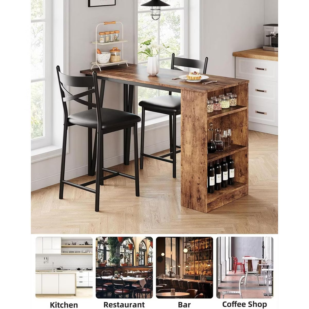 3 Piece Bar Table Set for 2, Bar Table and Chairs Set with with Flip Top Extension
