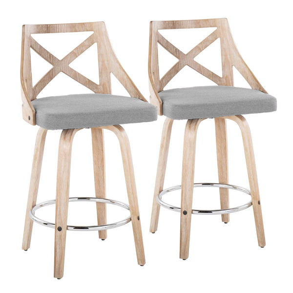 Set of 2 Charlotte Counter Height Barstools White Wash/Light Gray