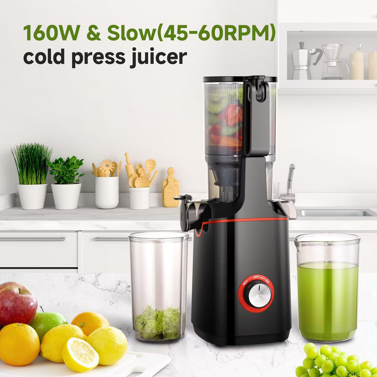 Juicer – 160W Pure Motor, Reverse Function – Black