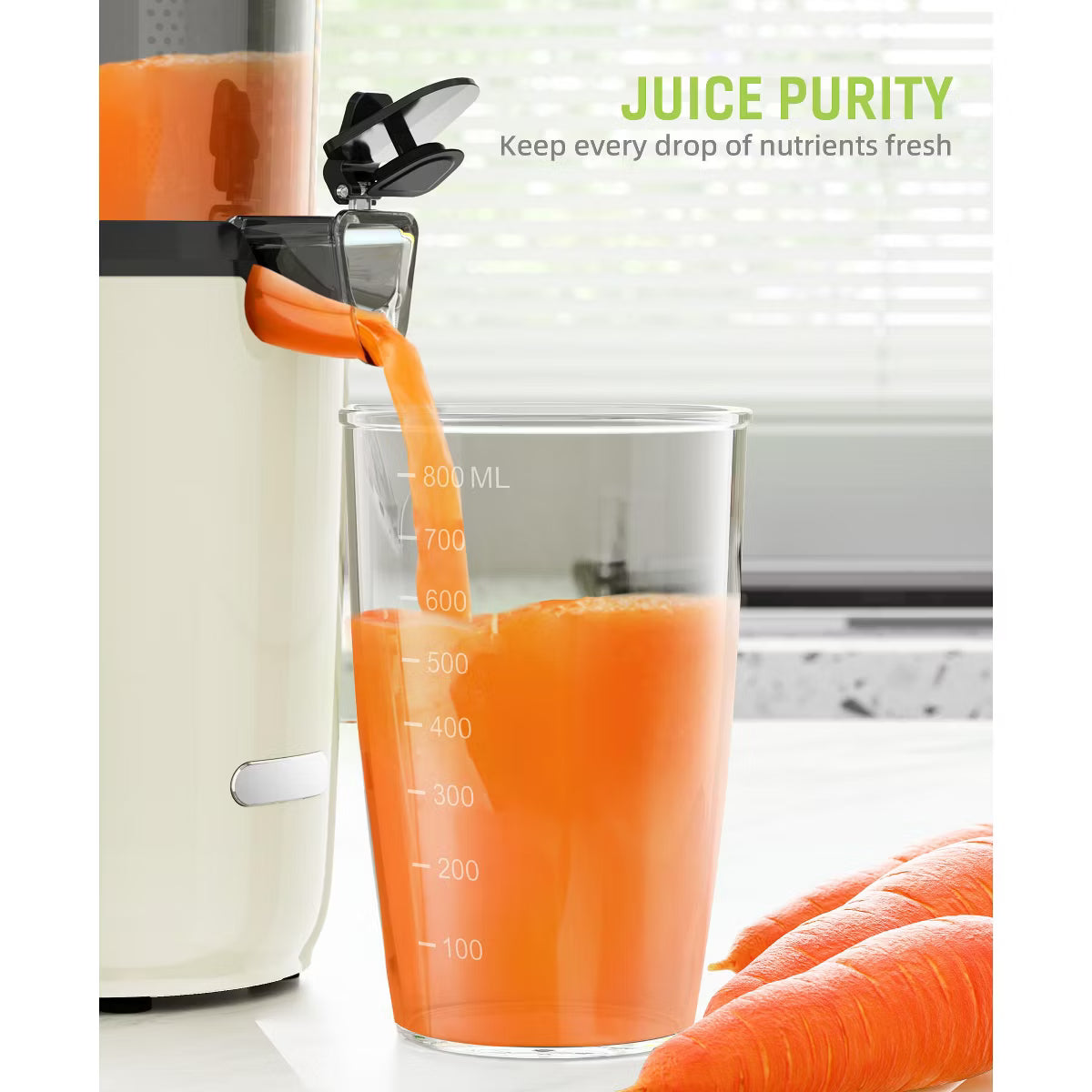 Juicer – Masticating Slow Juicer with Wide 3.2 Inch Feed Chute and Quiet 180W – Black
