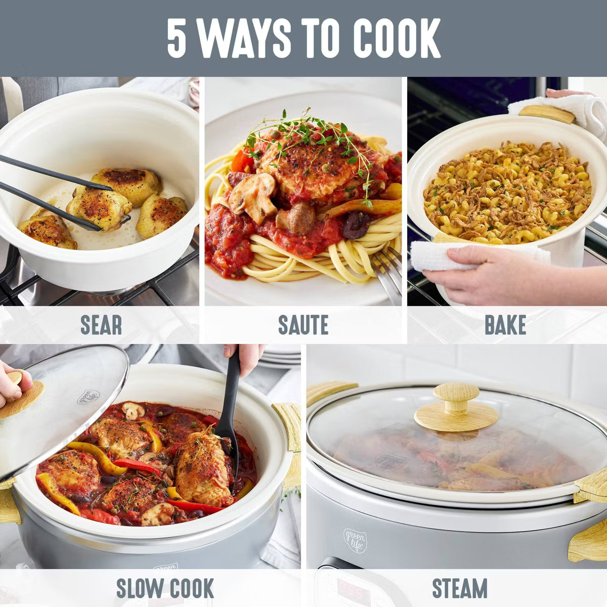 Slow Cooker – Healthy 6qt Slow Cooker with Handle – Quartz Gray