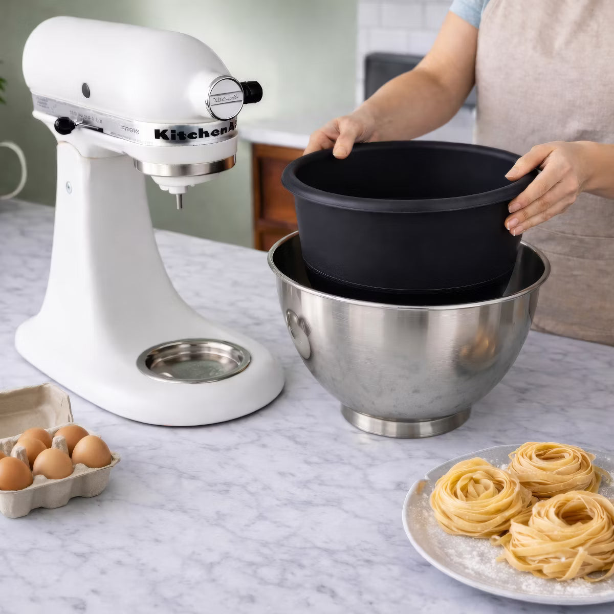 Mixer Accessory – Silicone Bowl Liners with Lids for Kitchenaid Mixer 2pc – White