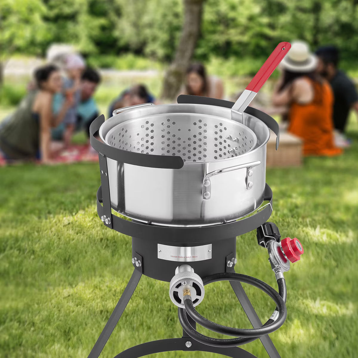 Deep Fryer – Outdoor Deep Fryer Seafood Pot with Thermometer, Strainer Basket – Silver