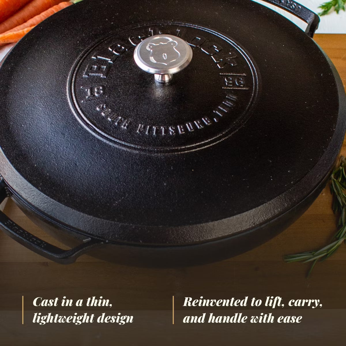 Dutch Oven – 17 Triple Seasoned Cast Iron Braiser with Lid – Black