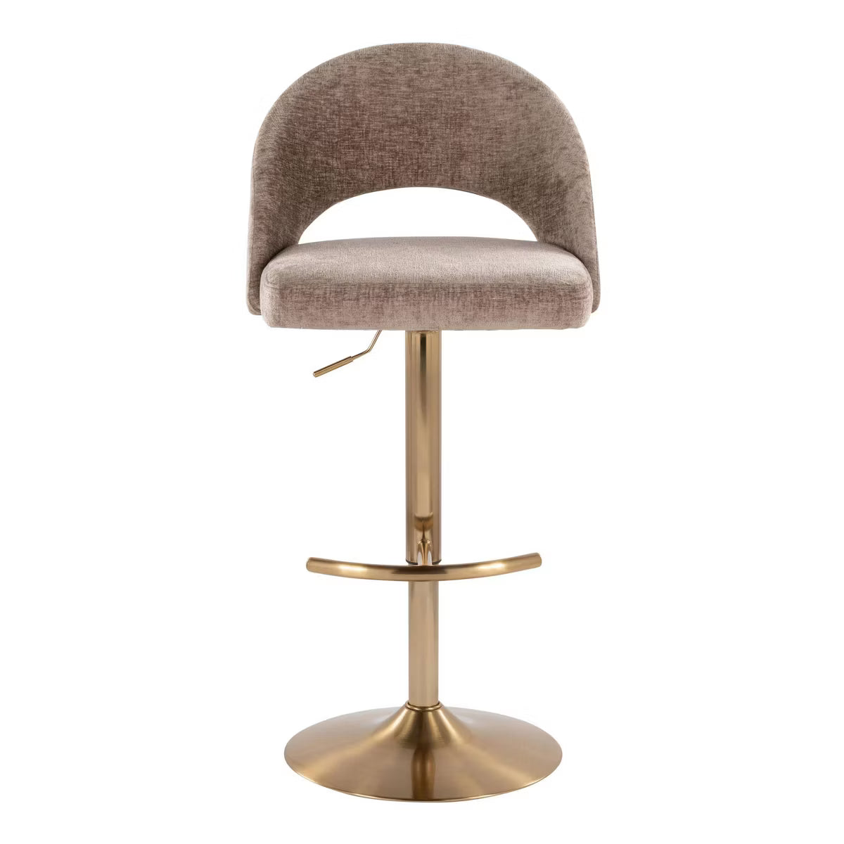 Set of 2 Renee Adjustable Barstools In Gold Metal/Brown Fabric