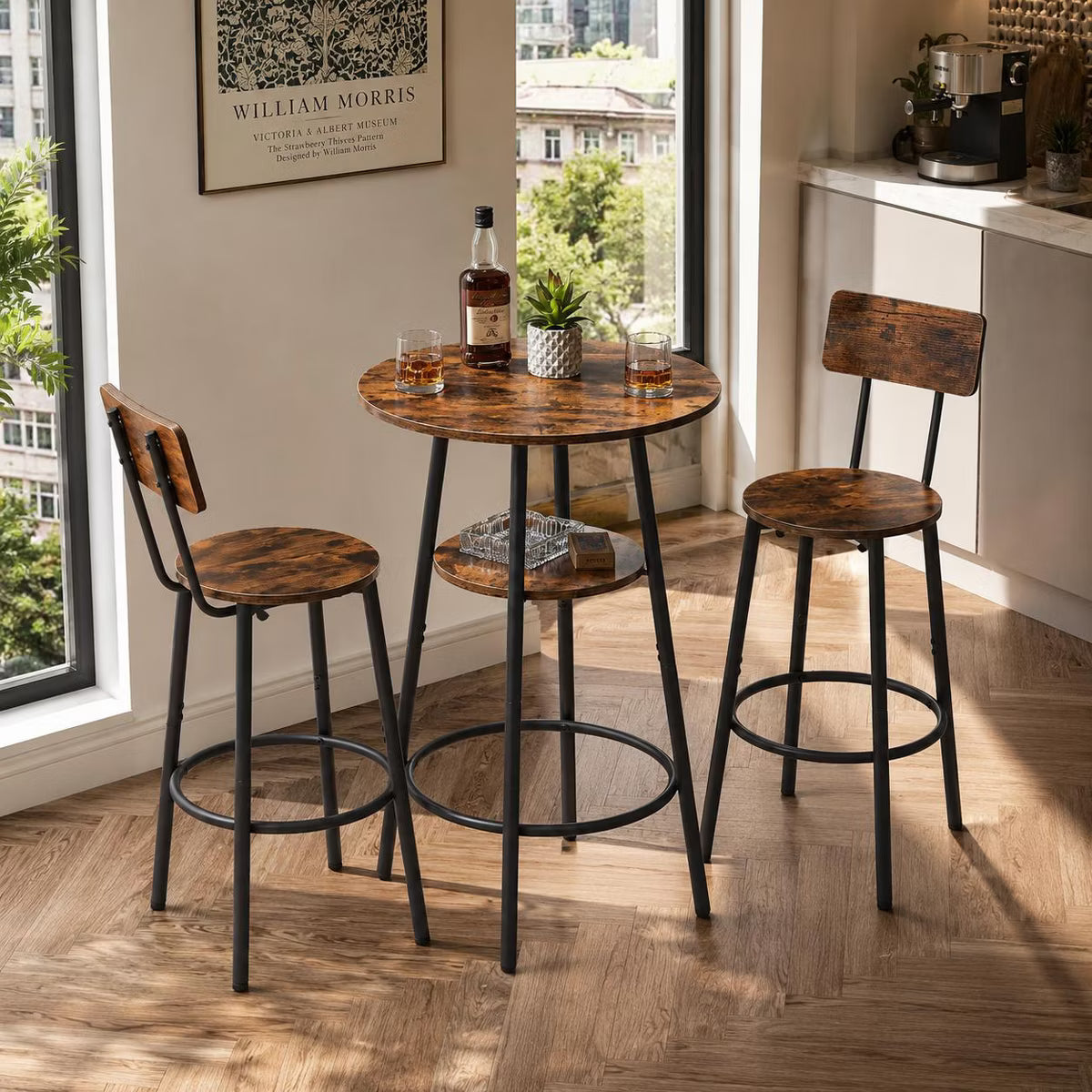 3 Piece Bar Table Set with 2 Stools
