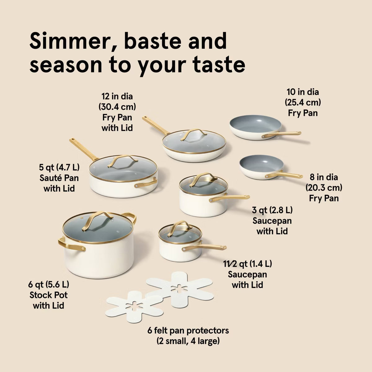 Cookware Set – 12pc Nonstick Ceramic Coated Aluminum Cookware Set – White