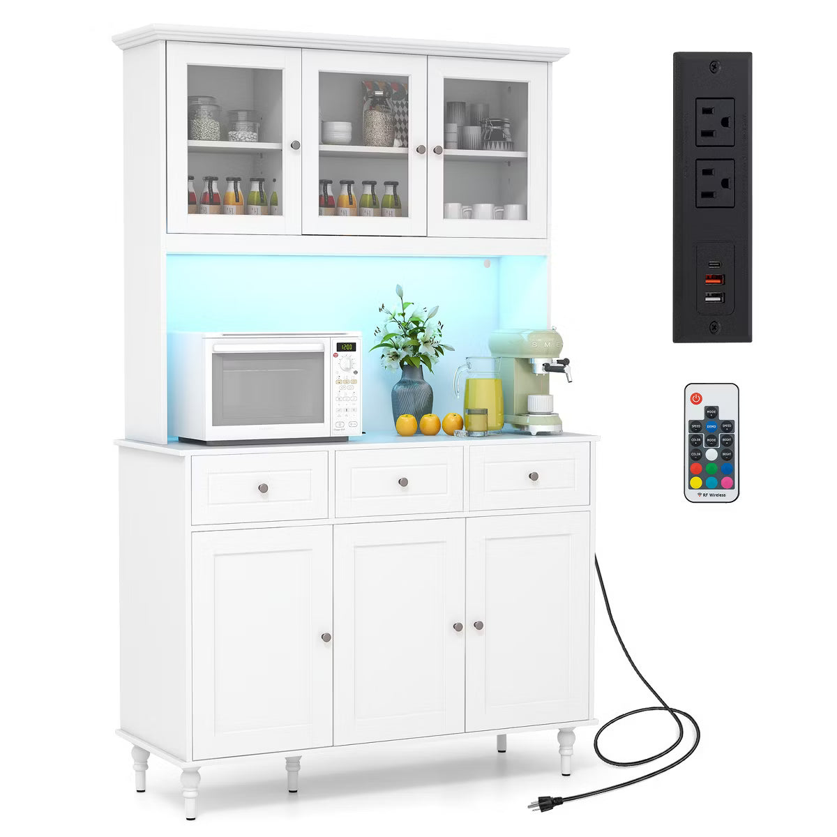 Pantry Cabinet – Culinvaro Pantry Cabinet 77” Tall Kitchen Storage Cabinet with LED Lights & Charging Station