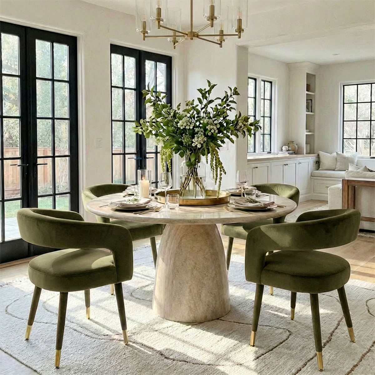 Modern Camel Velvet Dining Chairs Set of 4,