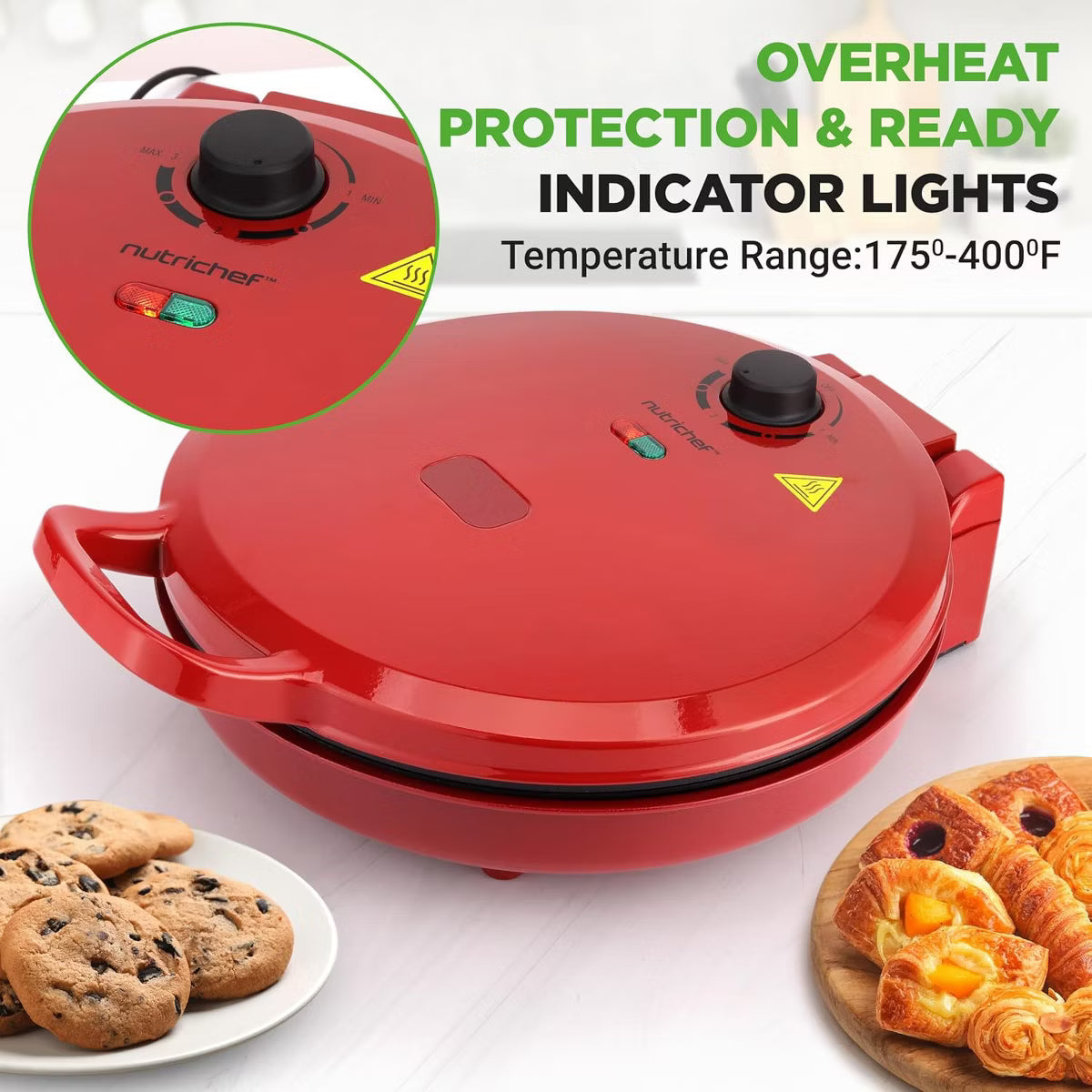 Pizza Oven – Electric Pizza Maker with Non-Stick Plate – Red
