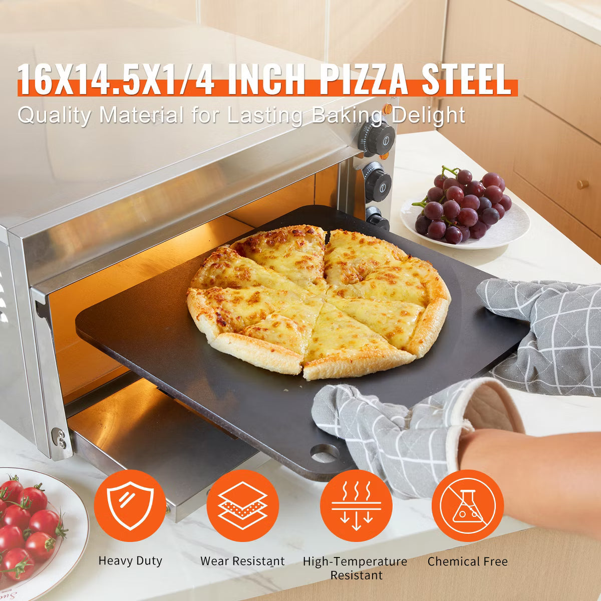 Pizza Stone – Pizza Steel, 16" x 14.5" x 1/4" Pizza Steel Plate for Oven – Silver