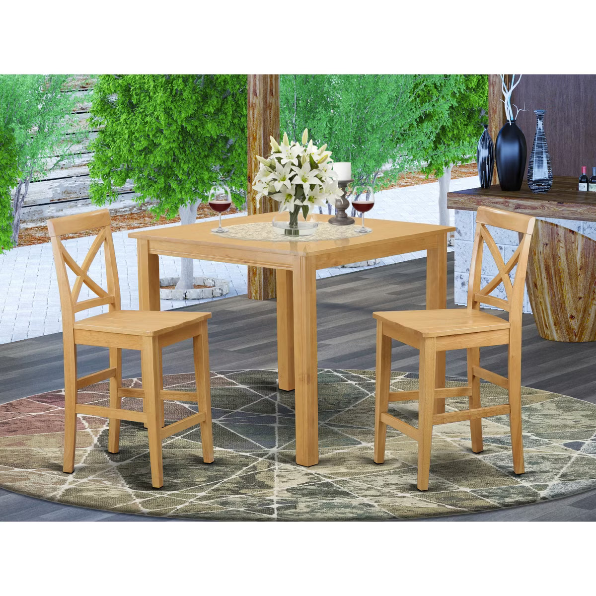 Pub Table & Bar Stools - 4 Person Dining Room Set