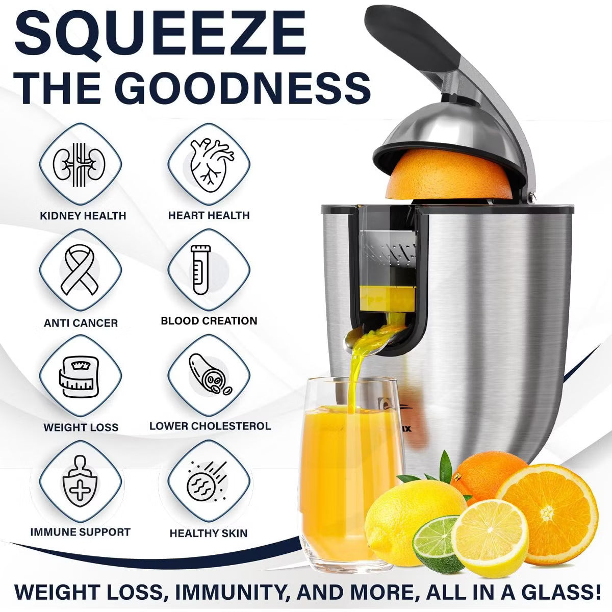 160W Premium Electric Citrus Juicer – Stainless Steel