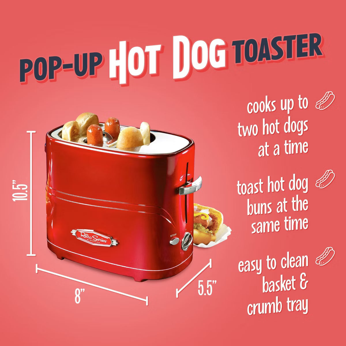 Toaster – Pop-Up Hot Dog Toaster – Red