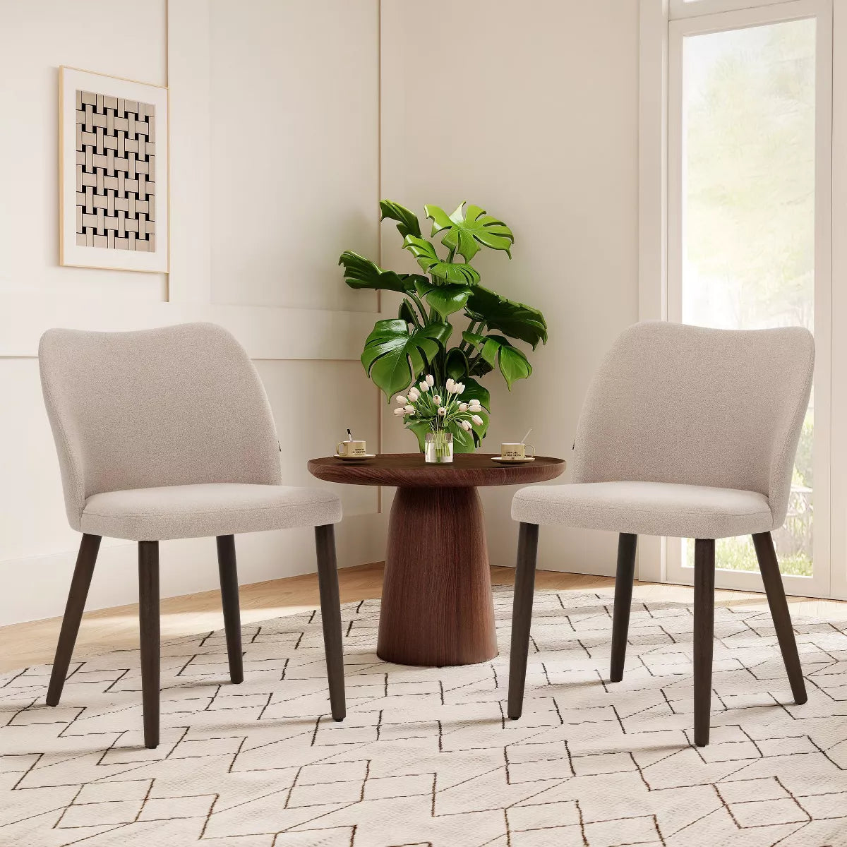Set of 6 Wood Ergonomic Curved Dining Chairs – Modern Upholstered Chair for Kitchen
