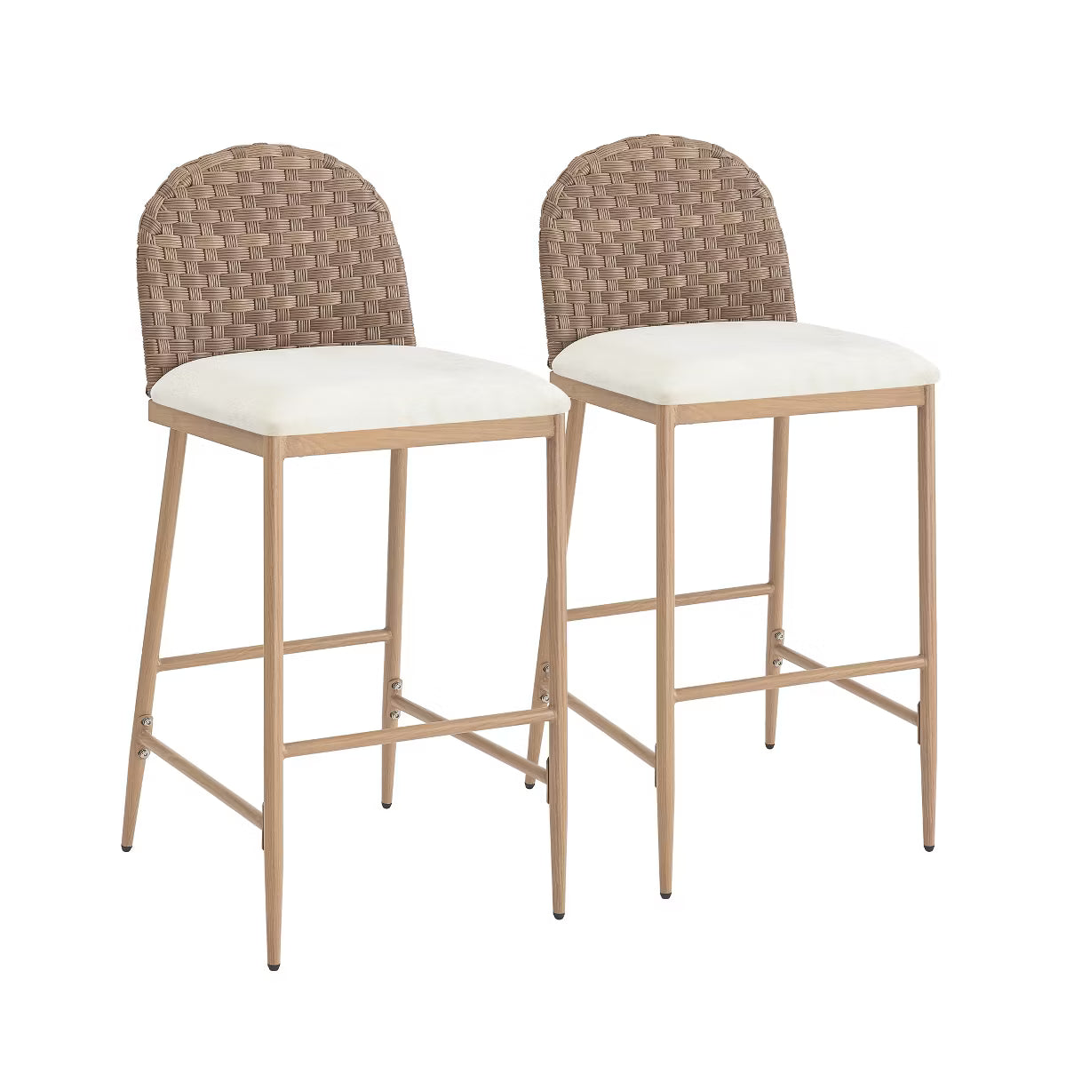Avirae 29.25" Farmhouse Rattan Upholstered Barstools (Set of 2), Beige/Brown