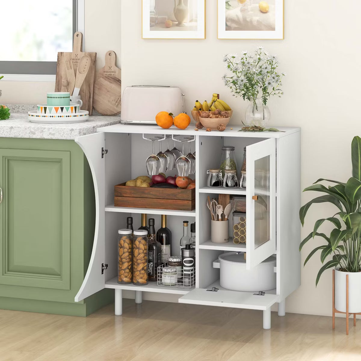 Buffet Cabinet – Culinvaro Kitchen Sideboard Wooden Buffet Cabinet with Glass Holder & Tempered Glass Doors