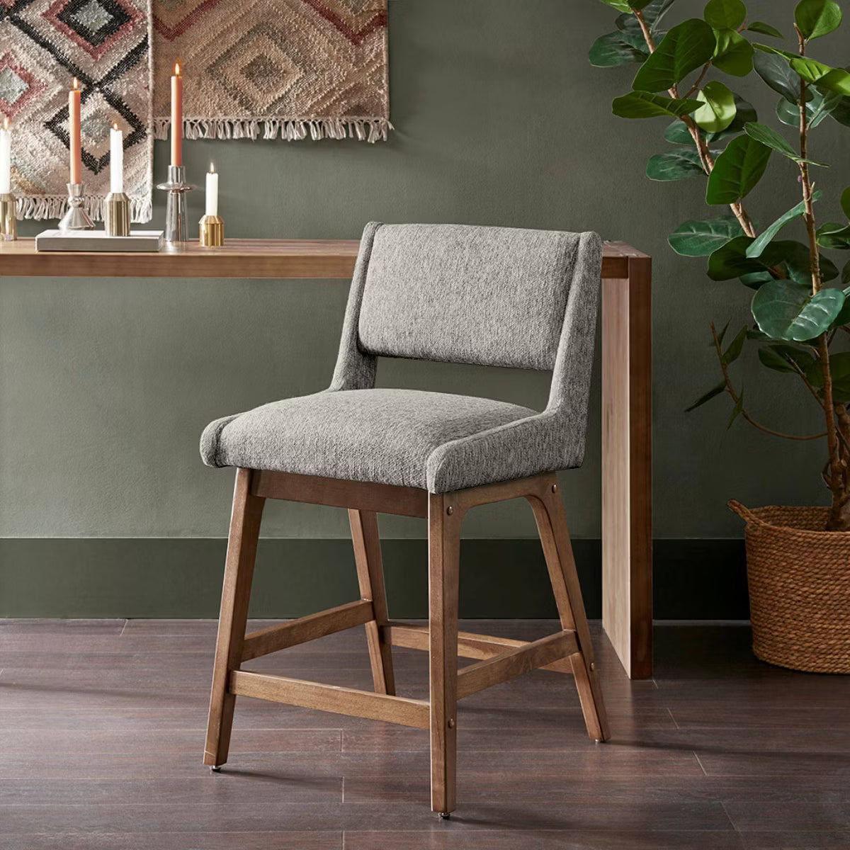 Counter Height Barstool Light Gray: Upholstered