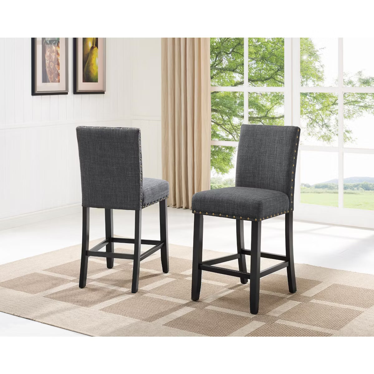 Dining Set – Culinvaro 5 Piece Counter Height Dining Set with Round Table and 4 Nailhead Stools