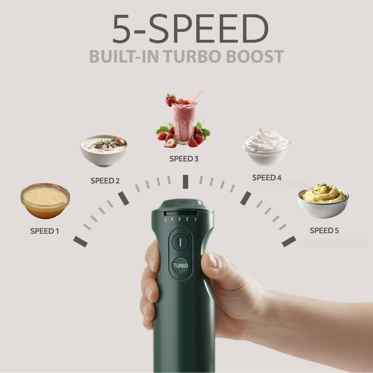 Blender Handheld with Shaft 500W Hand Blender for Kitchen – Green