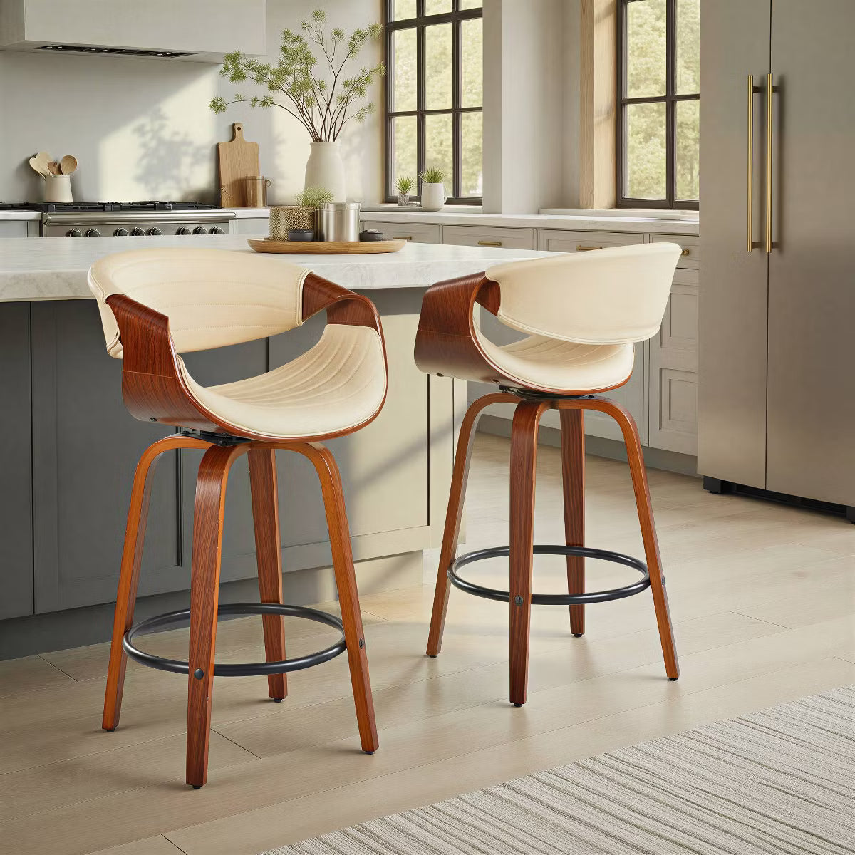Set of 2 Symphony Upholstered Counter Height Barstools Gray/Walnut