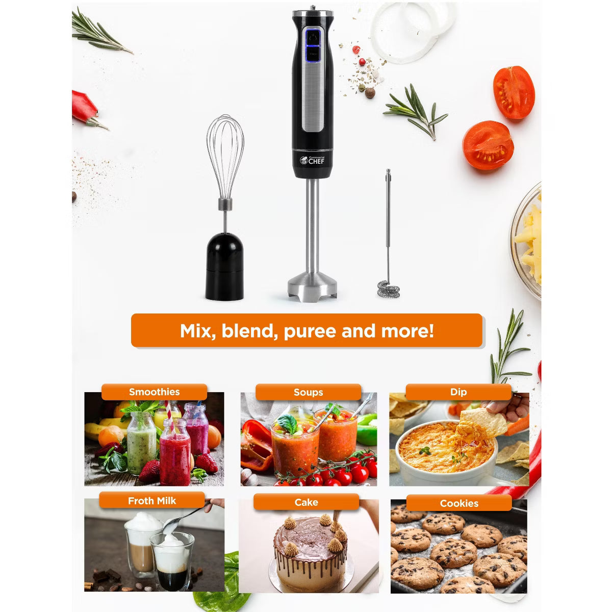 Immersion Blender – Purpose Hand Blender with 8 Speeds 500W – Black